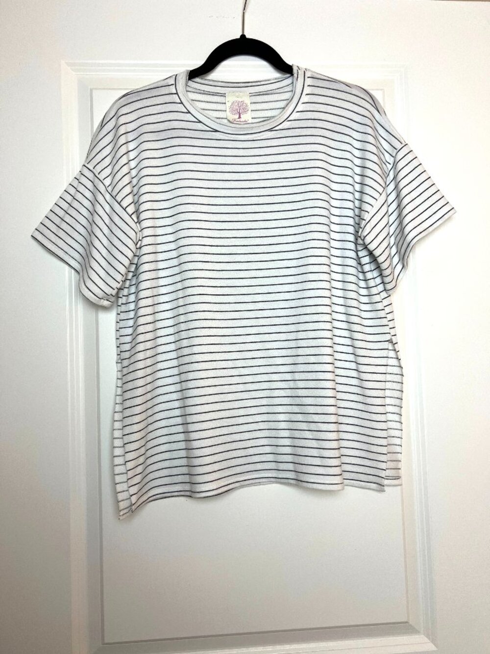 Freeloader Oversized Loose Boxy Fit White Striped T-Shirt Top Made USA | M
